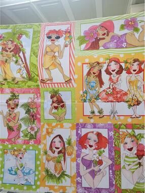 Loralie Harris Hu-La-La Beach Ladies cotton Beach-themed textile piece 23 by 44